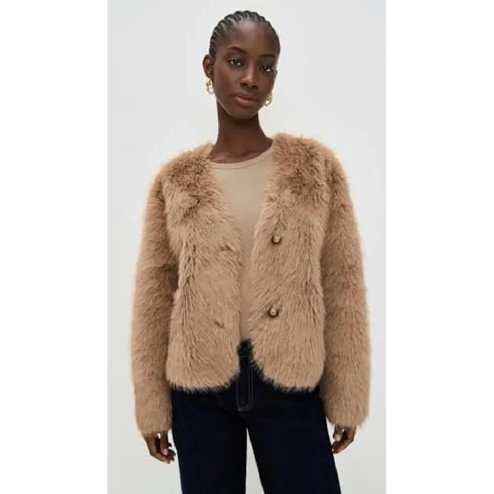 Size 14 Heavyweight Faux Fur Jacket with Welt Pockets